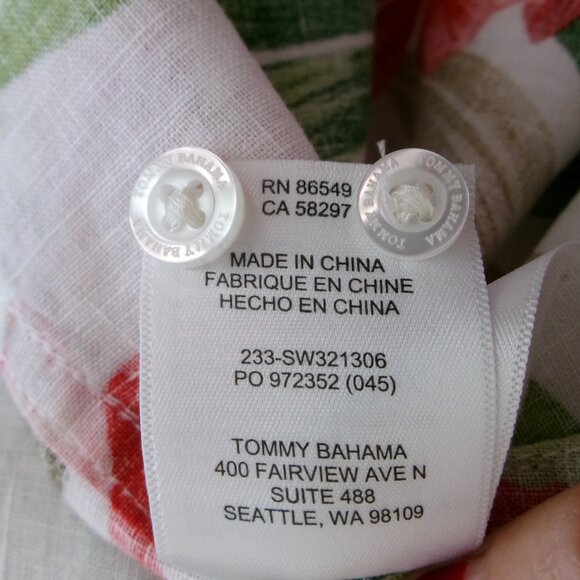 Tommy Bahama Linen Long Sleeve Button Down Blouse Shirt Top M Green Coral Tan - Picture 12 of 12